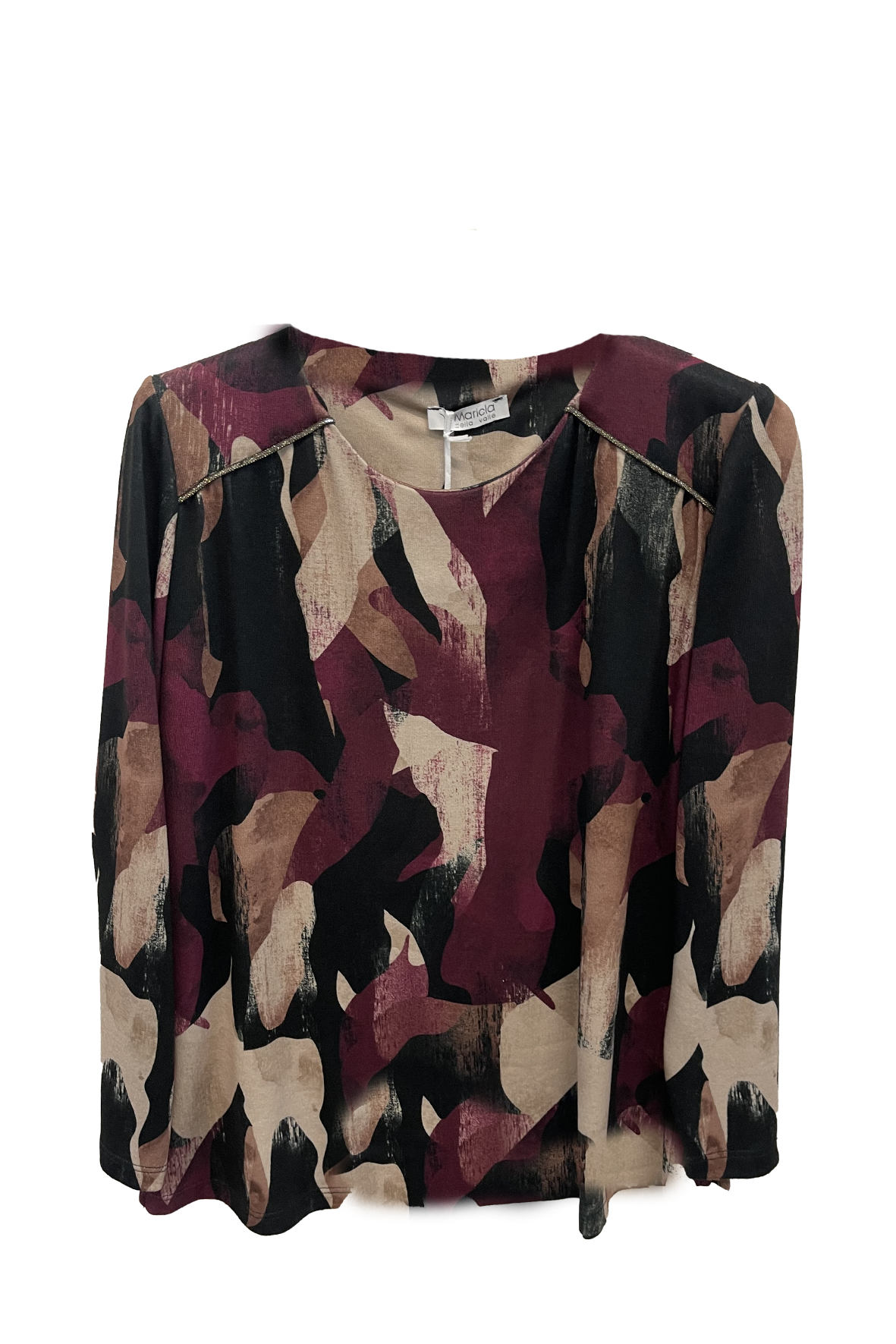 maglia fantasia con strass spalla DB10738 AMARONE MARICLA 