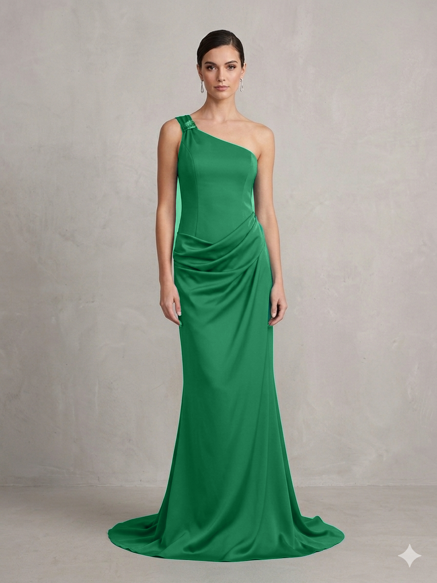 abito lungo monospalla gioiello CAR58608 VERDE MARICLA ELEGANCE 