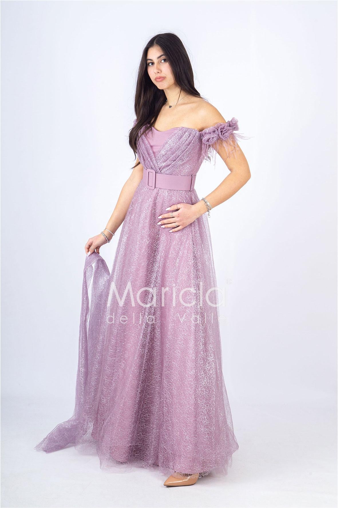 abito piume e fiori glitter JC35022 UVA MARICLA ELEGANCE 