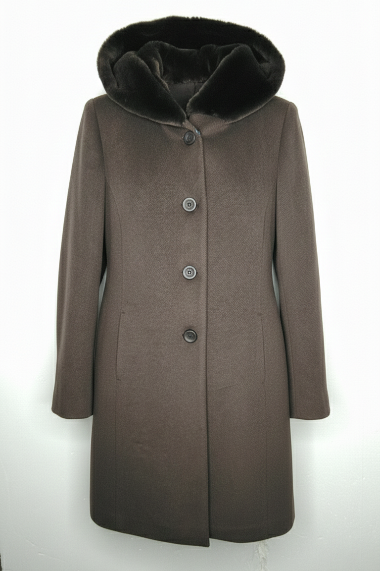 cappotto con cappuccio pelliccia ROMI2761 MORO MARICLA 