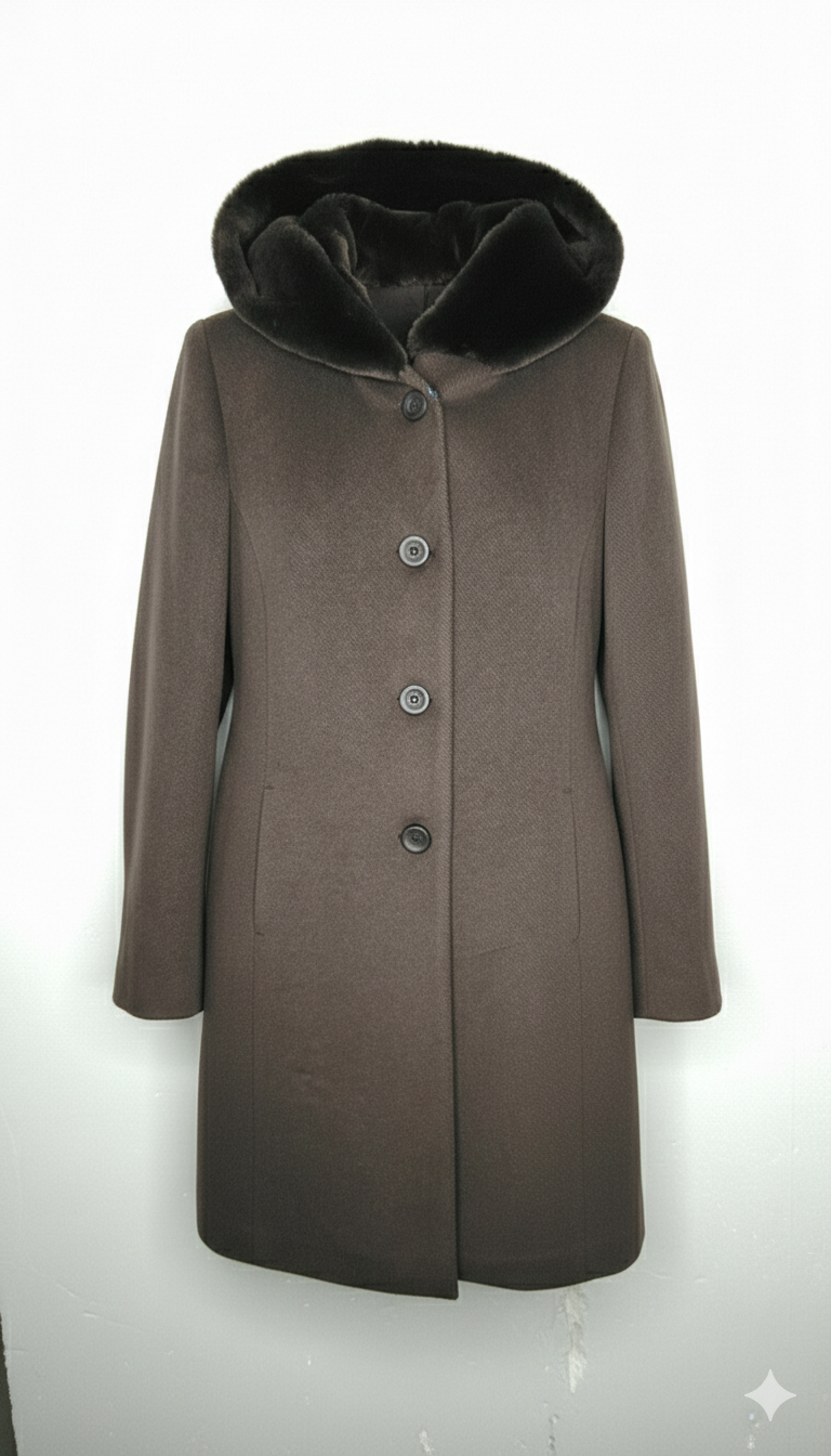 cappotto con cappuccio pelliccia ROMI2761 MORO MARICLA 