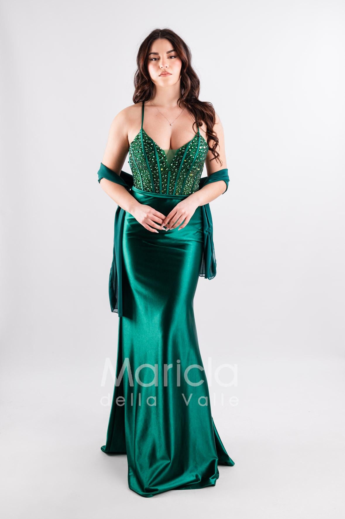 abito lungo bustino pietre JC28915 VERDE MARICLA ELEGANCE 