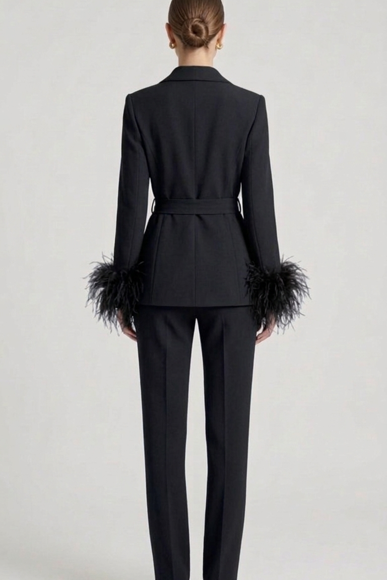 tailleur doppio petto con piume EC04602 NERO MARICLA 