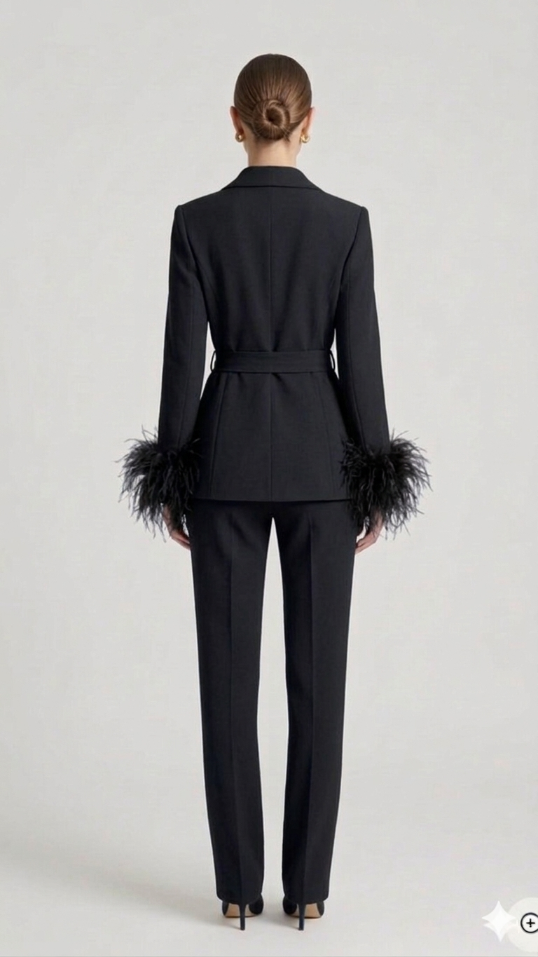 tailleur doppio petto con piume EC04602 NERO MARICLA 