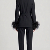 tailleur doppio petto con piume EC04602 NERO MARICLA 