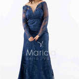 abito manica lunga ricamato FI7485 BLU MARICLA ELEGANCE 