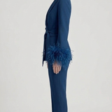 tailleur doppio petto con piume EC04602 BLU MARICLA 