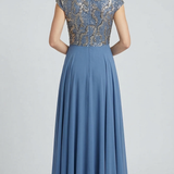 abito lungo paiette con cappa NC2138 INDACO MARICLA ELEGANCE 