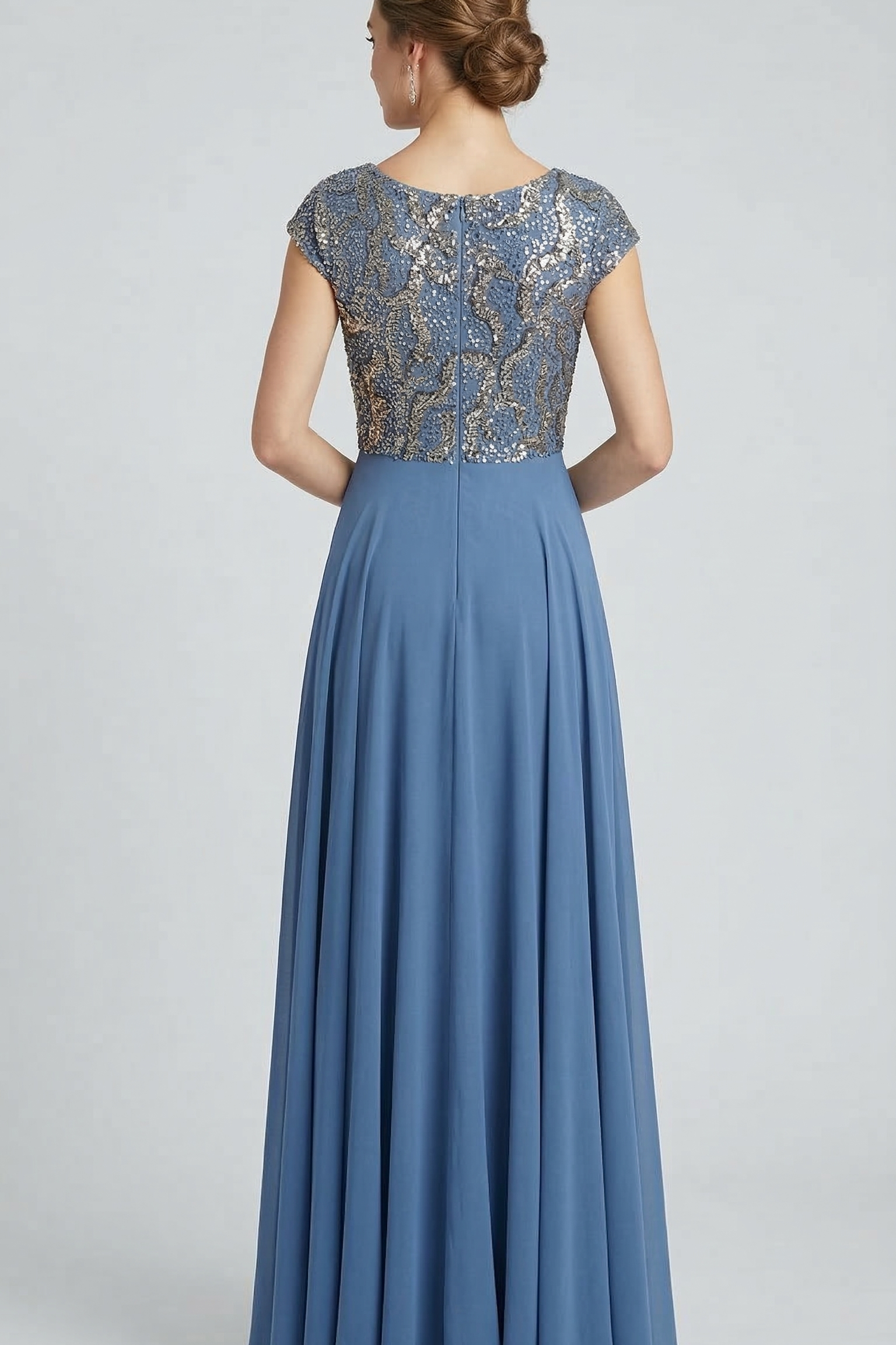 abito lungo paiette con cappa NC2138 INDACO MARICLA ELEGANCE 