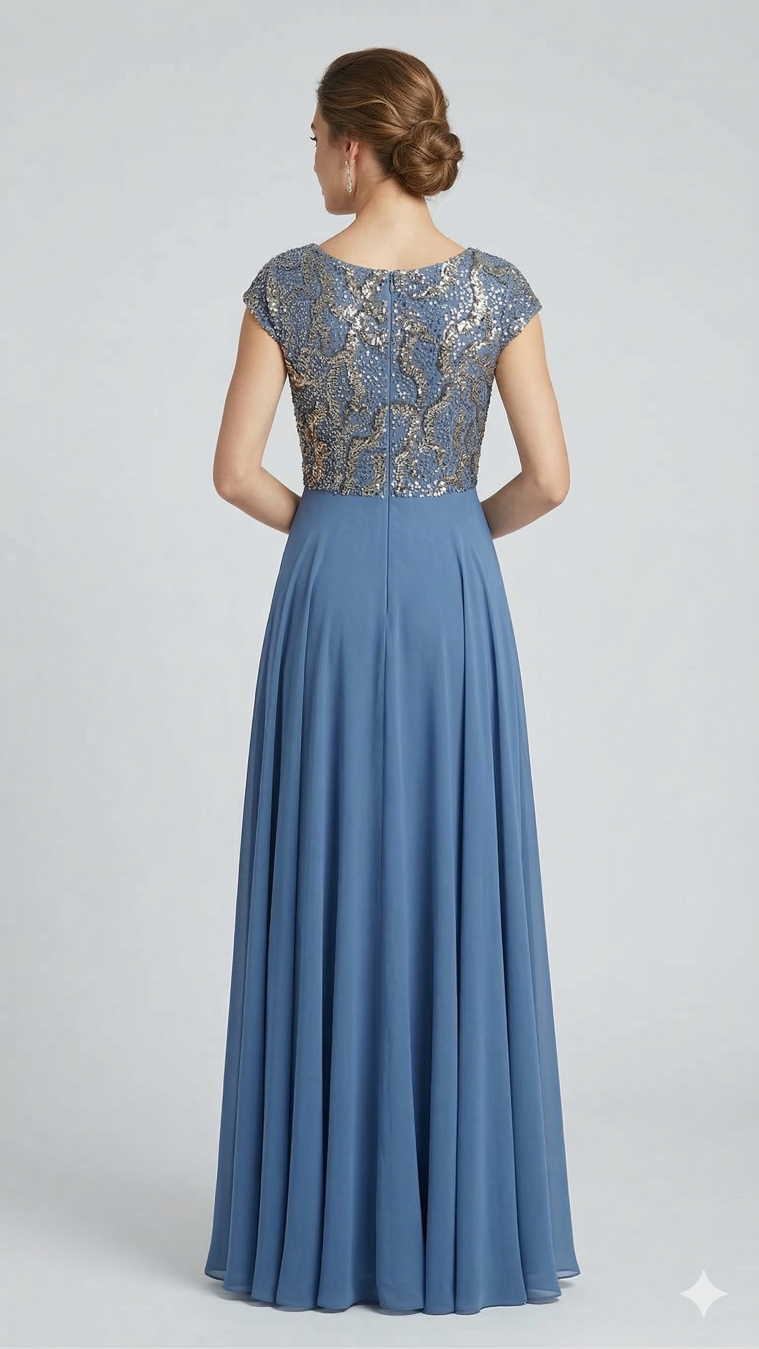 abito lungo paiette con cappa NC2138 INDACO MARICLA ELEGANCE 