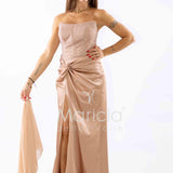 abito lungo raso drappeggio DEG55494 BRONZO MARICLA ELEGANCE 