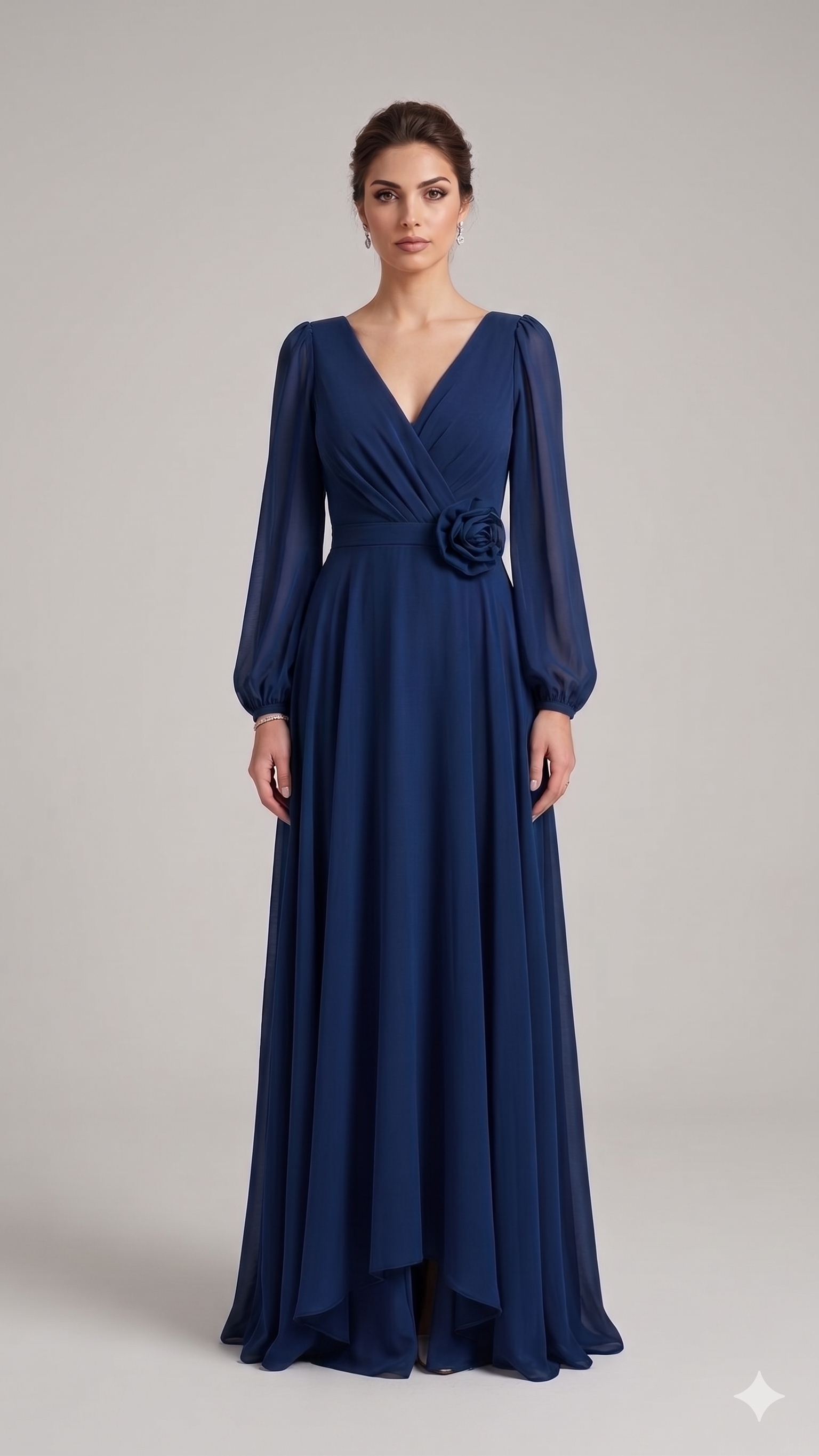 abito manica lunga chiffon fiore FI1185 BLU MARICLA ELEGANCE 