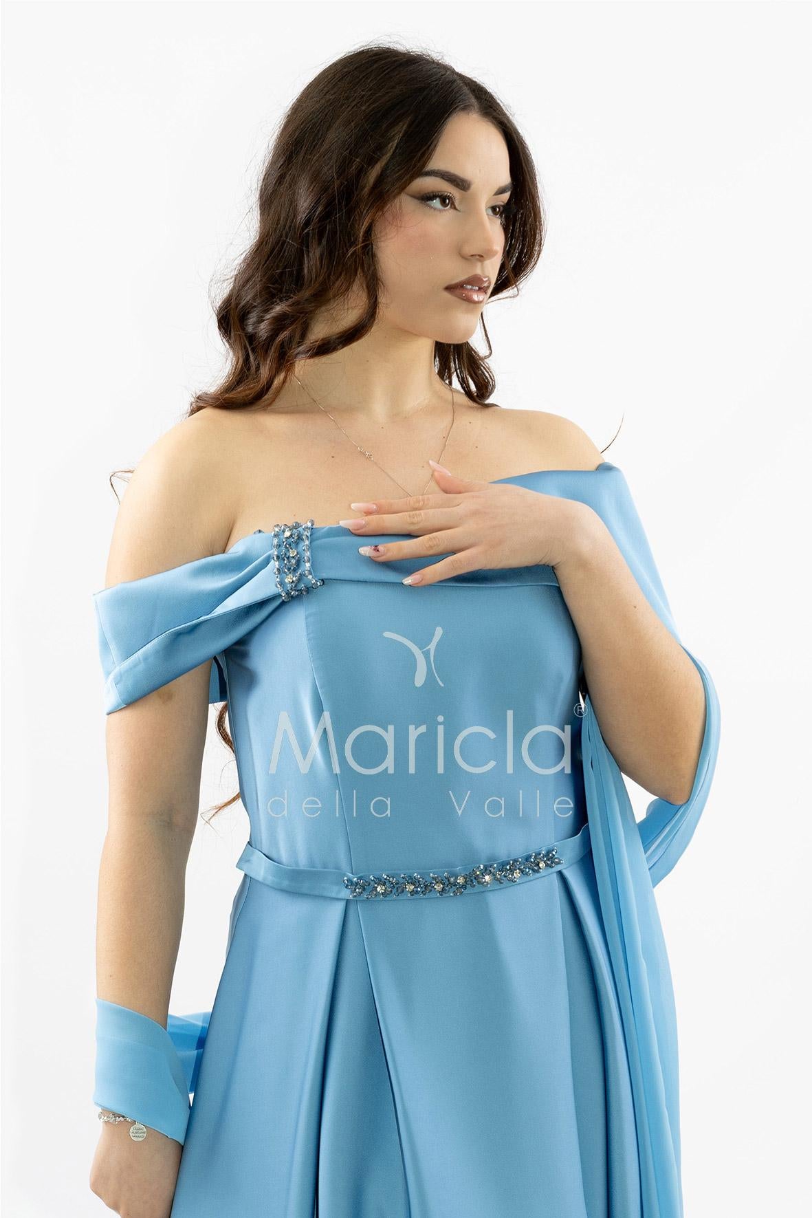 abito lungo scollo omerale strass SH827AL POLVERE SHARON 