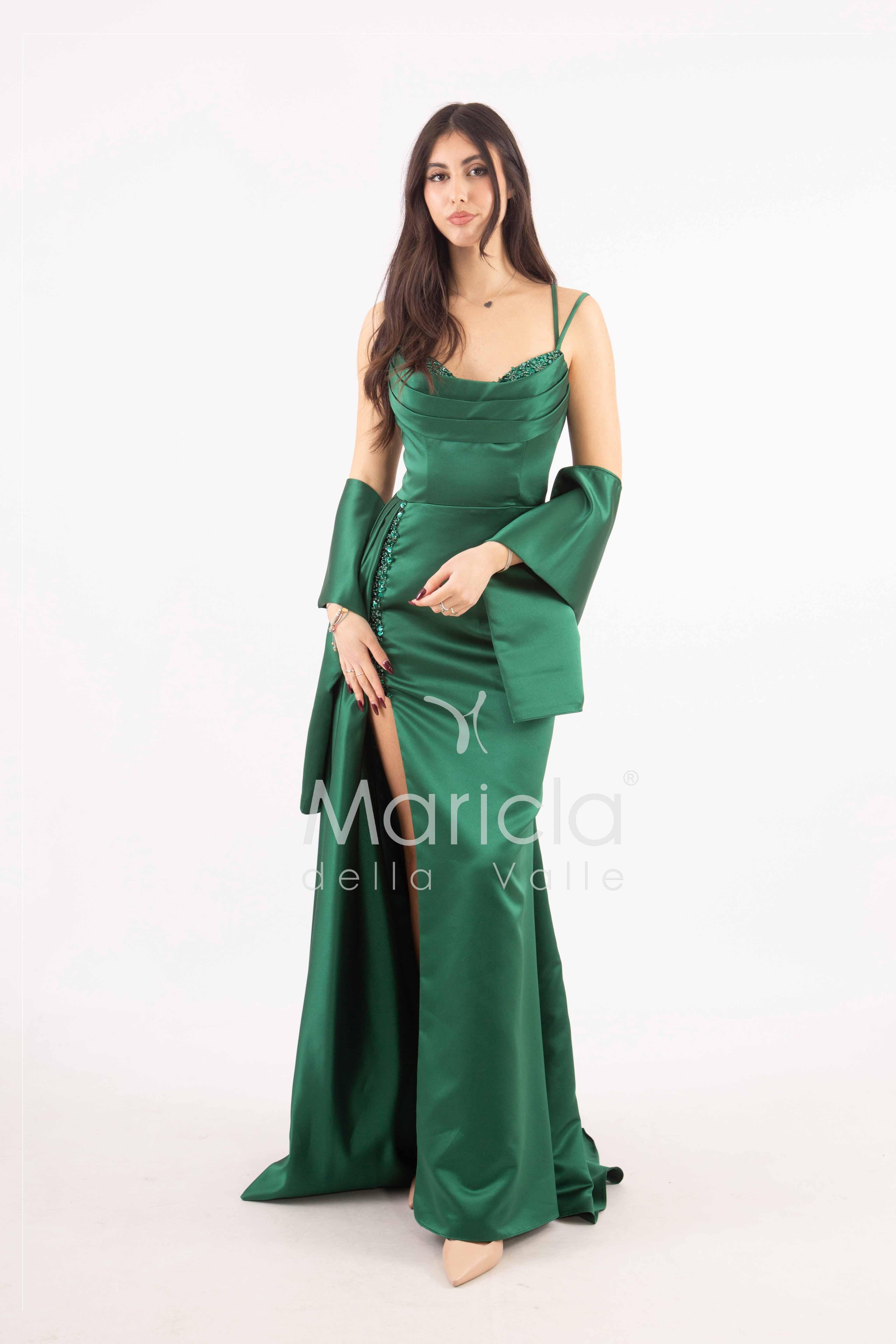 abito lungo con ricamo ANT23103XB VERDE ANTILLE ELEGANCE 
