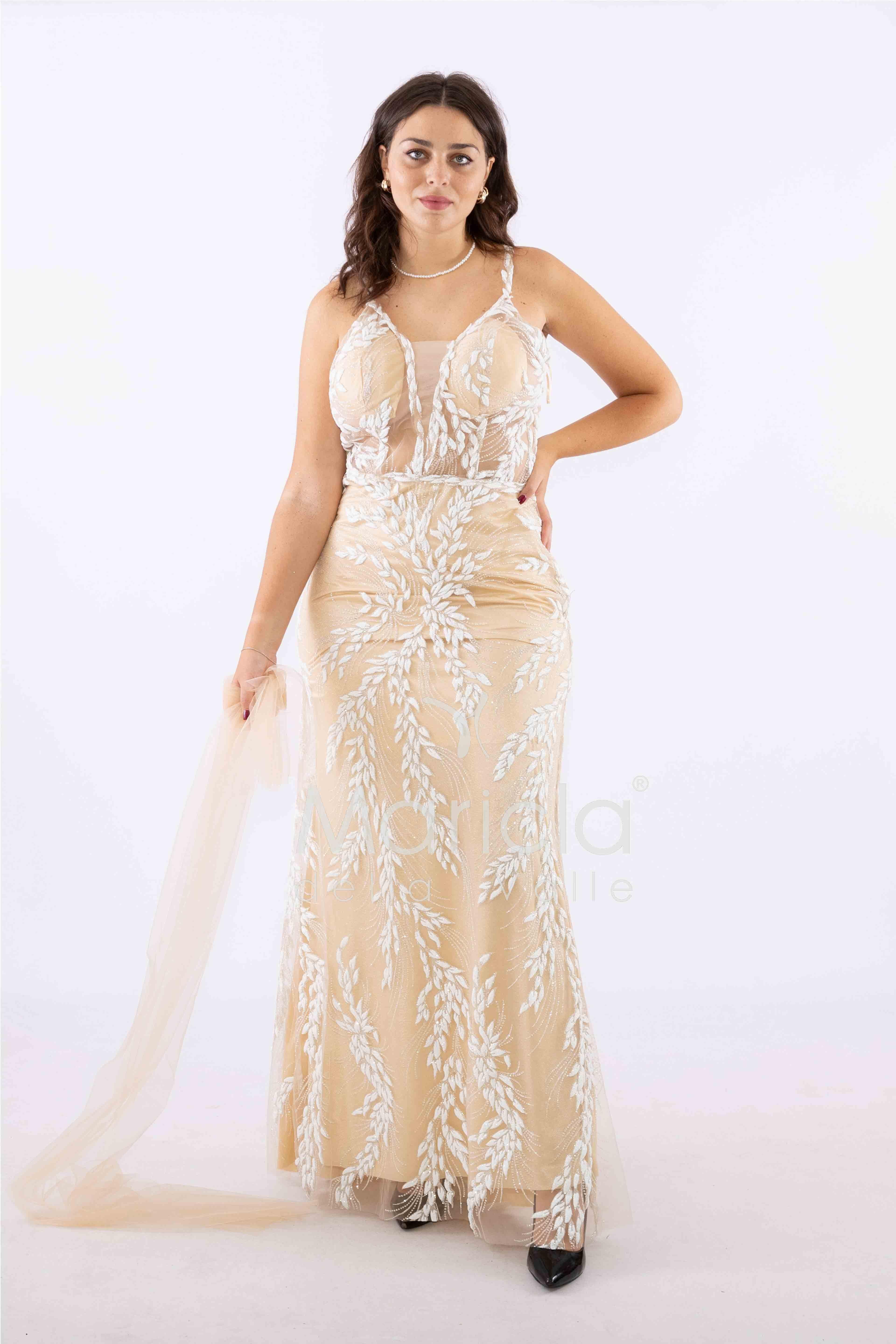 abito lungo intrecciato dietro FI7522 ORO MARICLA ELEGANCE 