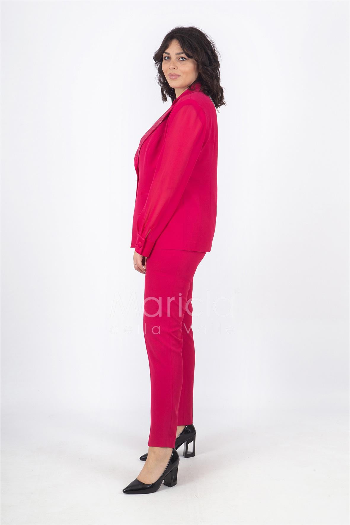 tailleur collo ricamo PF416 FUXIA PAOLA FORTI 