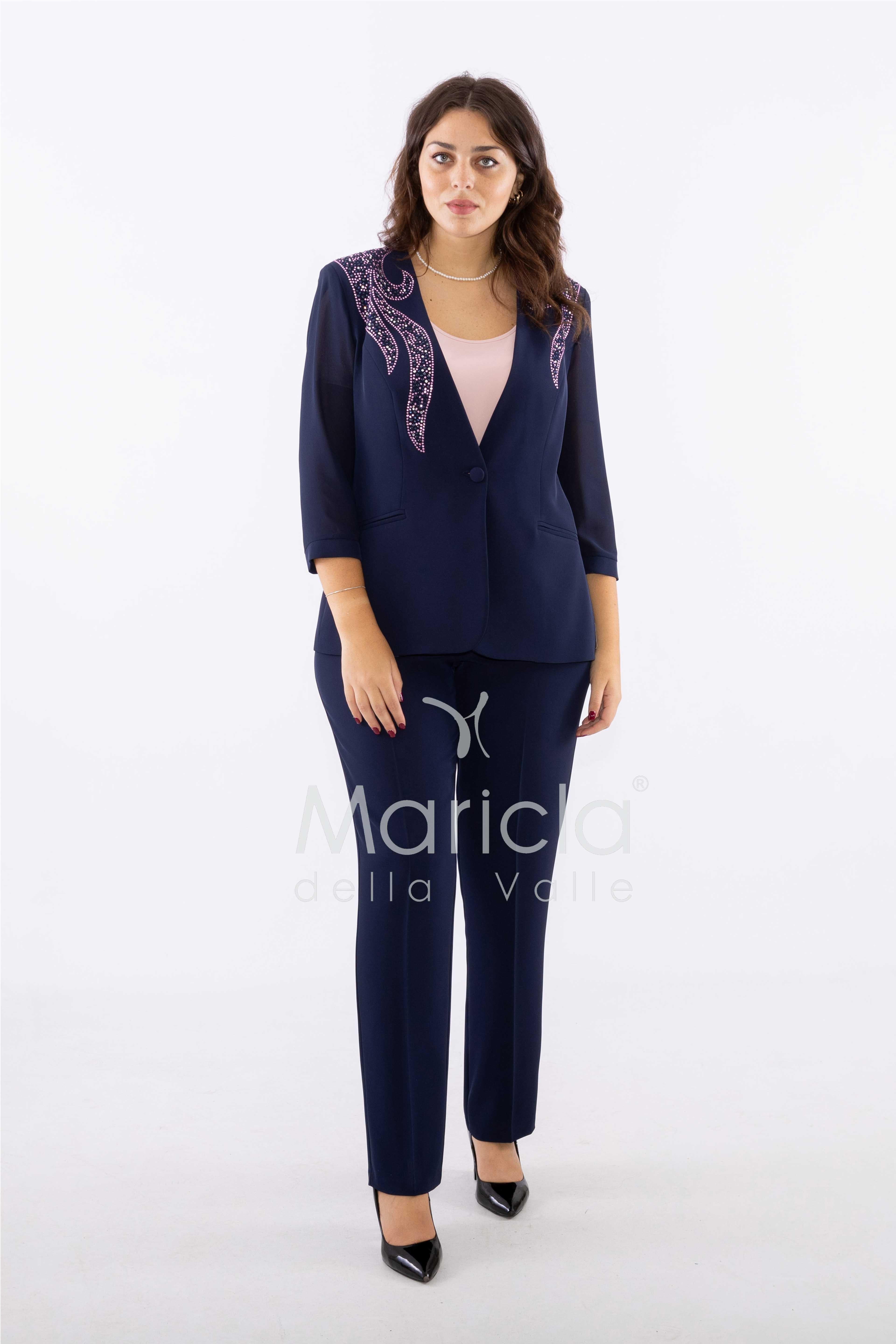 tailleur strass onda collo PF2180 BLU PAOLA FORTI 