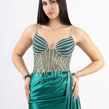 abito lungo bustier trasparenze e strass FP881008 VERDE MARICLA ELEGANCE 