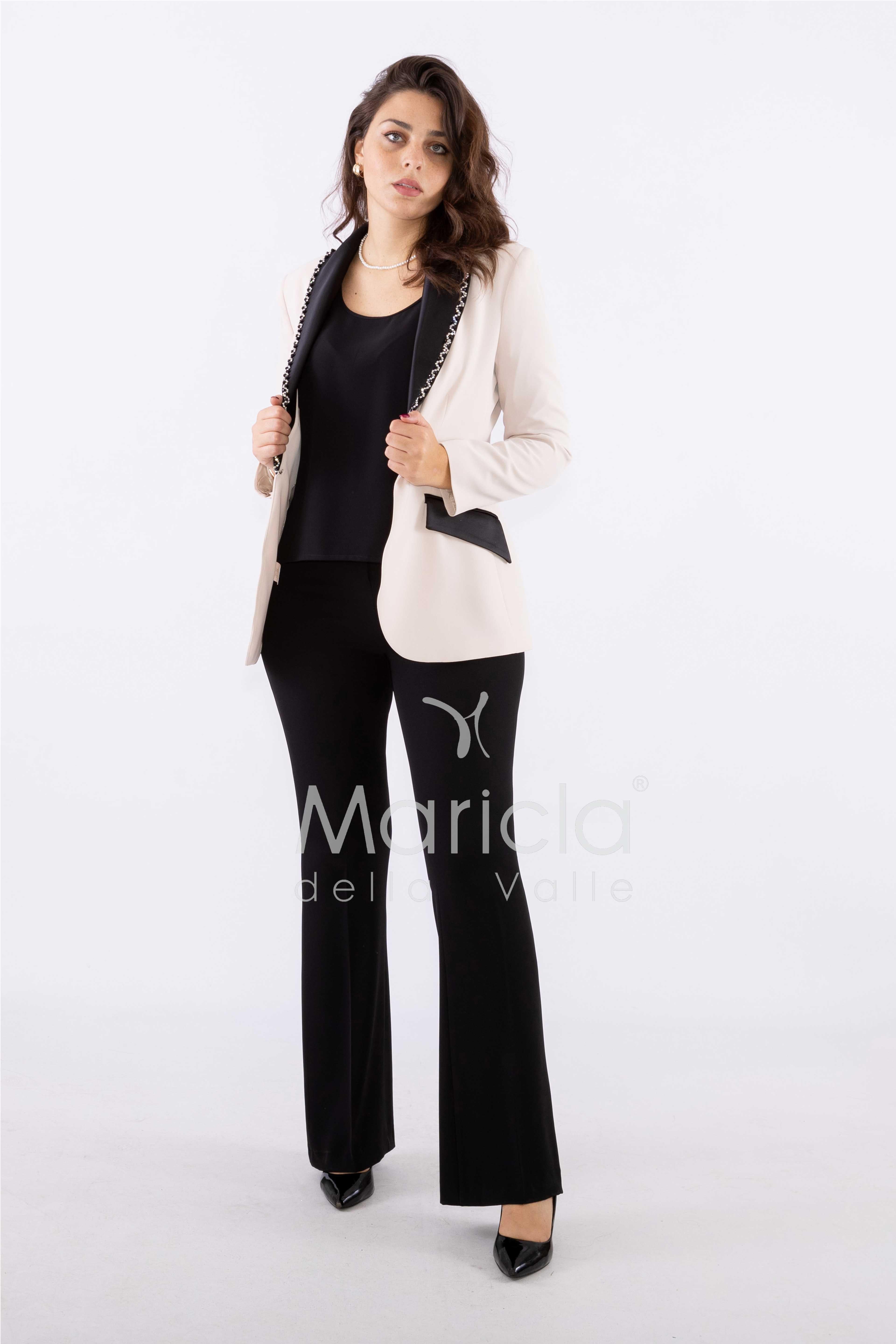 tailleur 3 pz bicolore pantalone zampa PF212TP CREMA PAOLA FORTI 