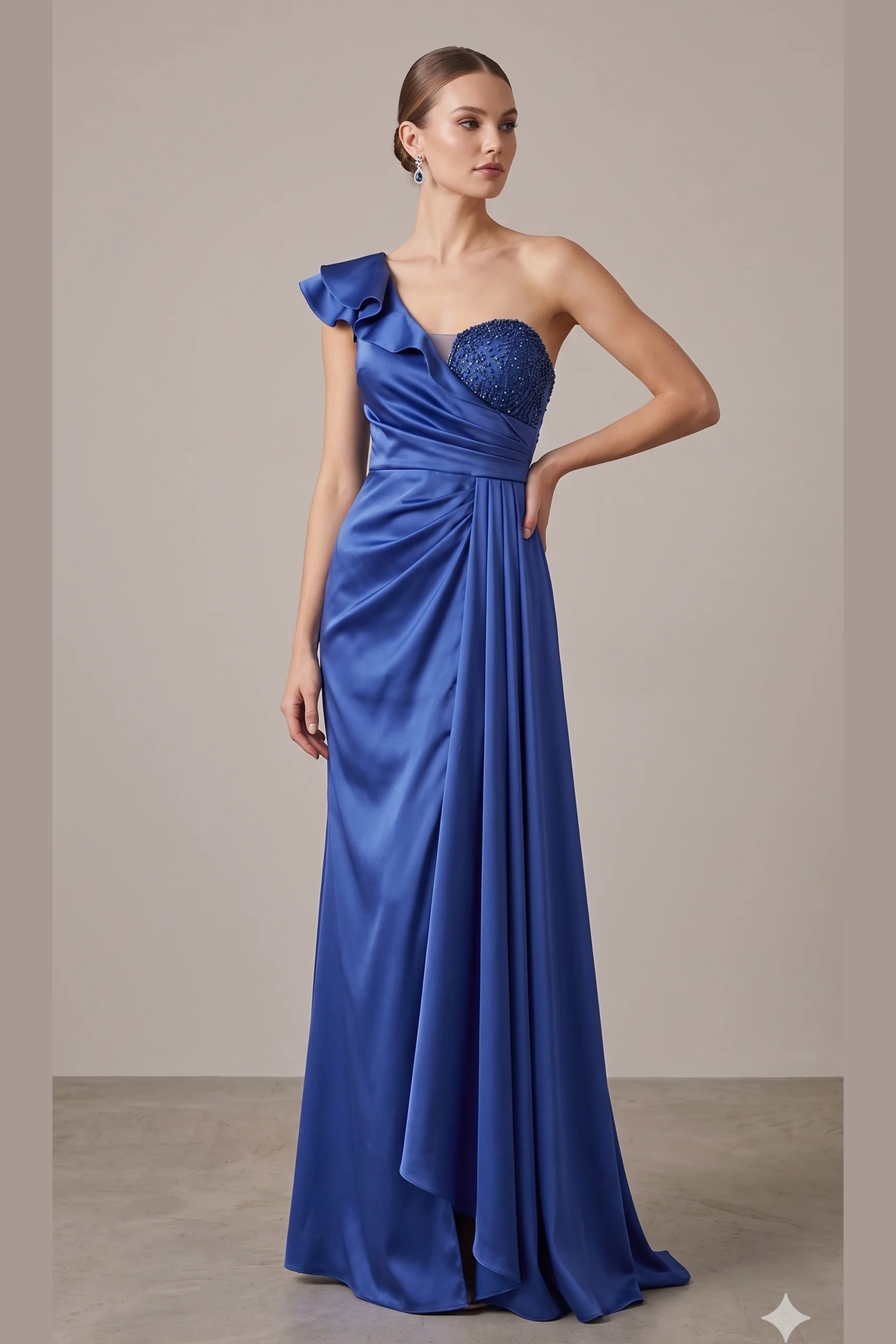 abito monospalla strass ALC05 INDACO MARICLA ELEGANCE 