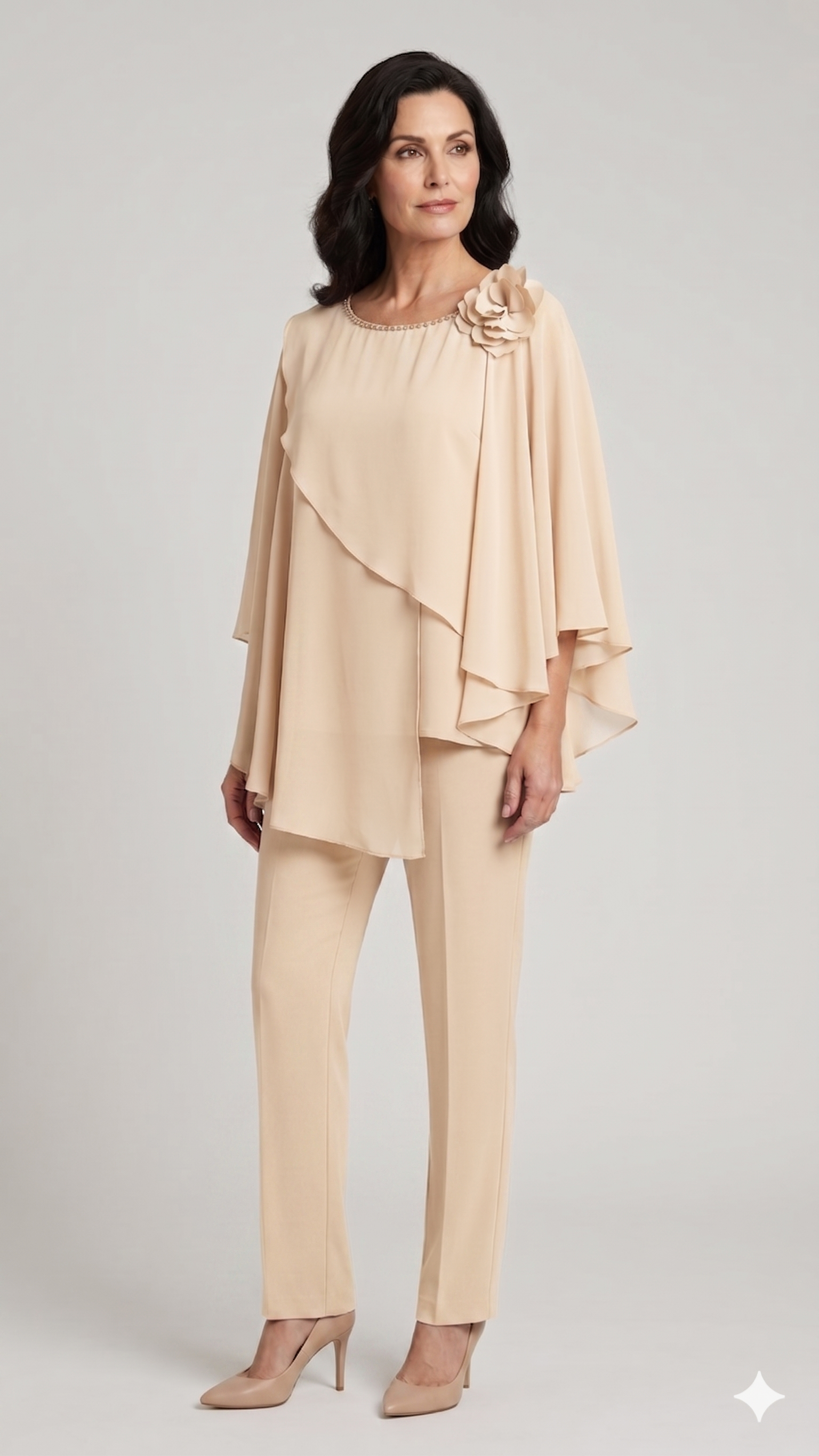 casacca con fiore e pantalone SH624CP CREMA SHARON 