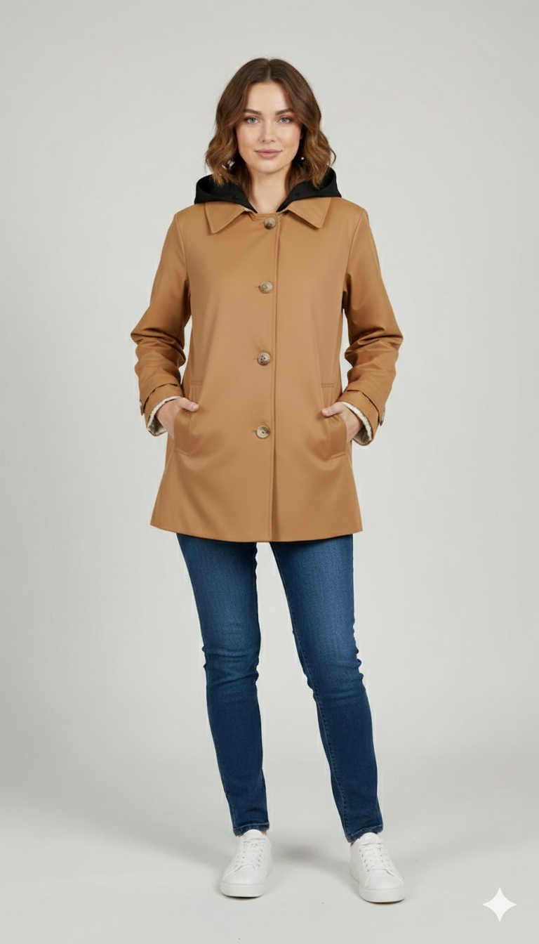 Giaccone caban reversibile cappuccio CF22196 BEIGE CARLA FERRONI 