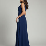 abito monospalla con pietrine LH206AL BLU LUDOVICA HASSLER 