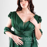 abito glitter con fiore spalla GC30 VERDE GIGLI CERIMONIA 
