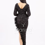 Abito lungo con paillettes e piume SS23126 NERO MARICLA ELEGANCE 