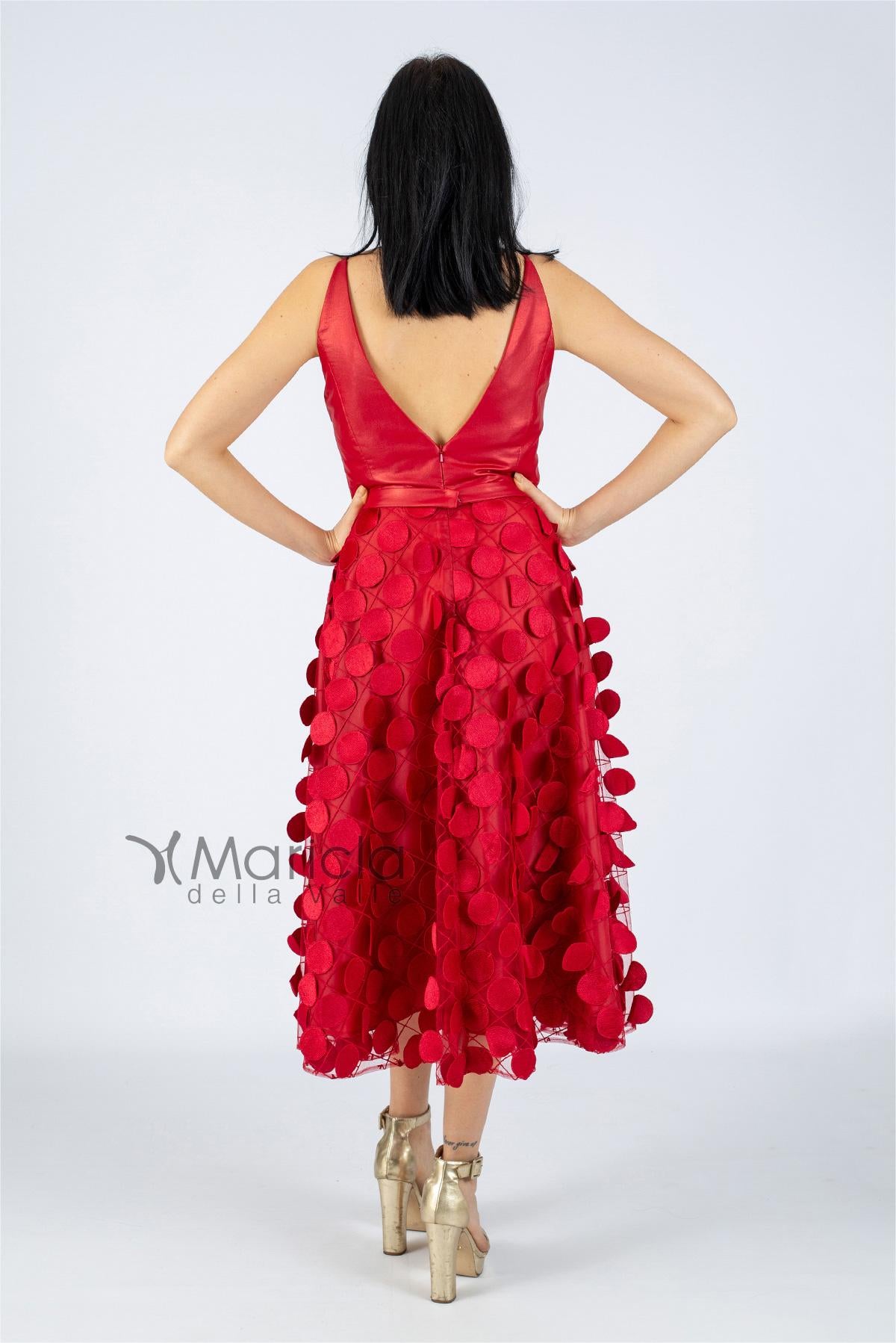 Abito midi con pois CR96530 ROSSO CARLA RUIZ 