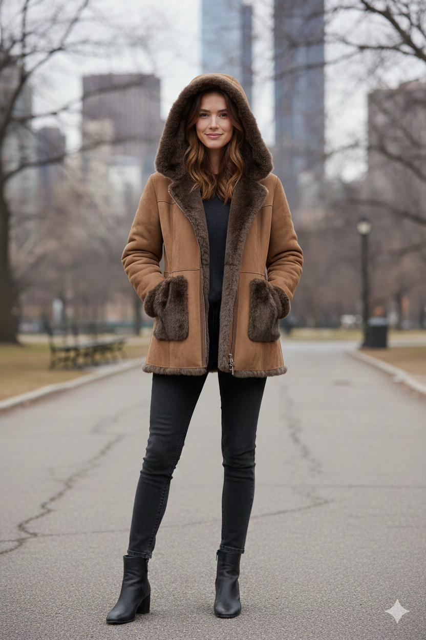 giacone ecomontone e pelliccia A26IMP808 TABACCO MARICLA 