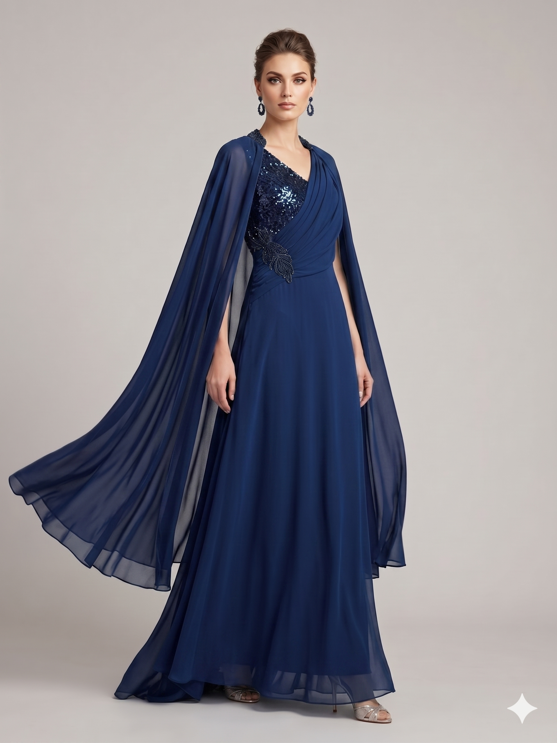 abito lungo paiette laterali e mantella KMK749 BLU MARICLA ELEGANCE 