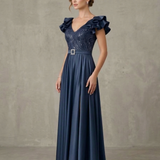 abito lungo rouche con paiette LH227AL BLU LUDOVICA HASSLER 