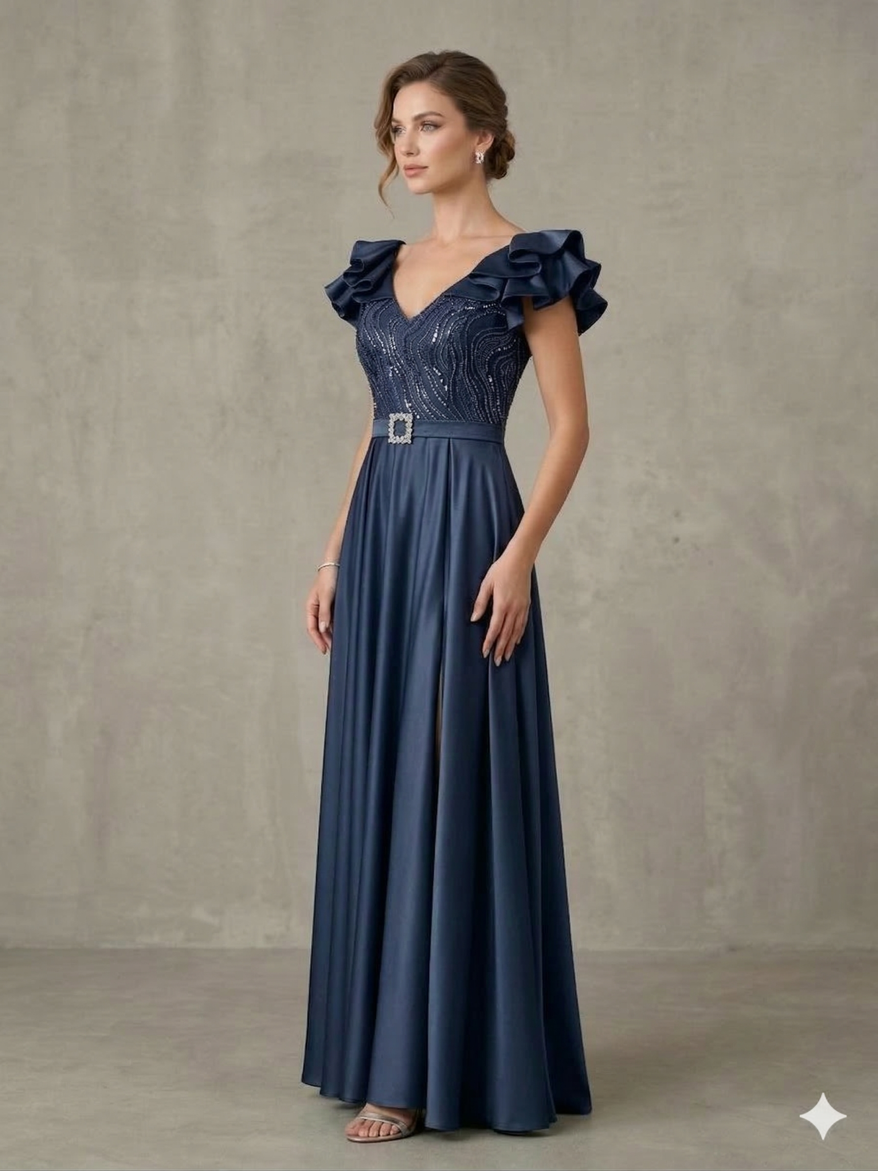 abito lungo rouche con paiette LH227AL BLU LUDOVICA HASSLER 