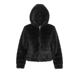 Giaccone in pelliccia a fasce con cappuccio<BR/> LIN3422 NERO MARICLA 