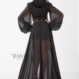 Abito lungo con spacco e fascia glitter MVV42361 NERO MARIA VITTORIA VINCI 