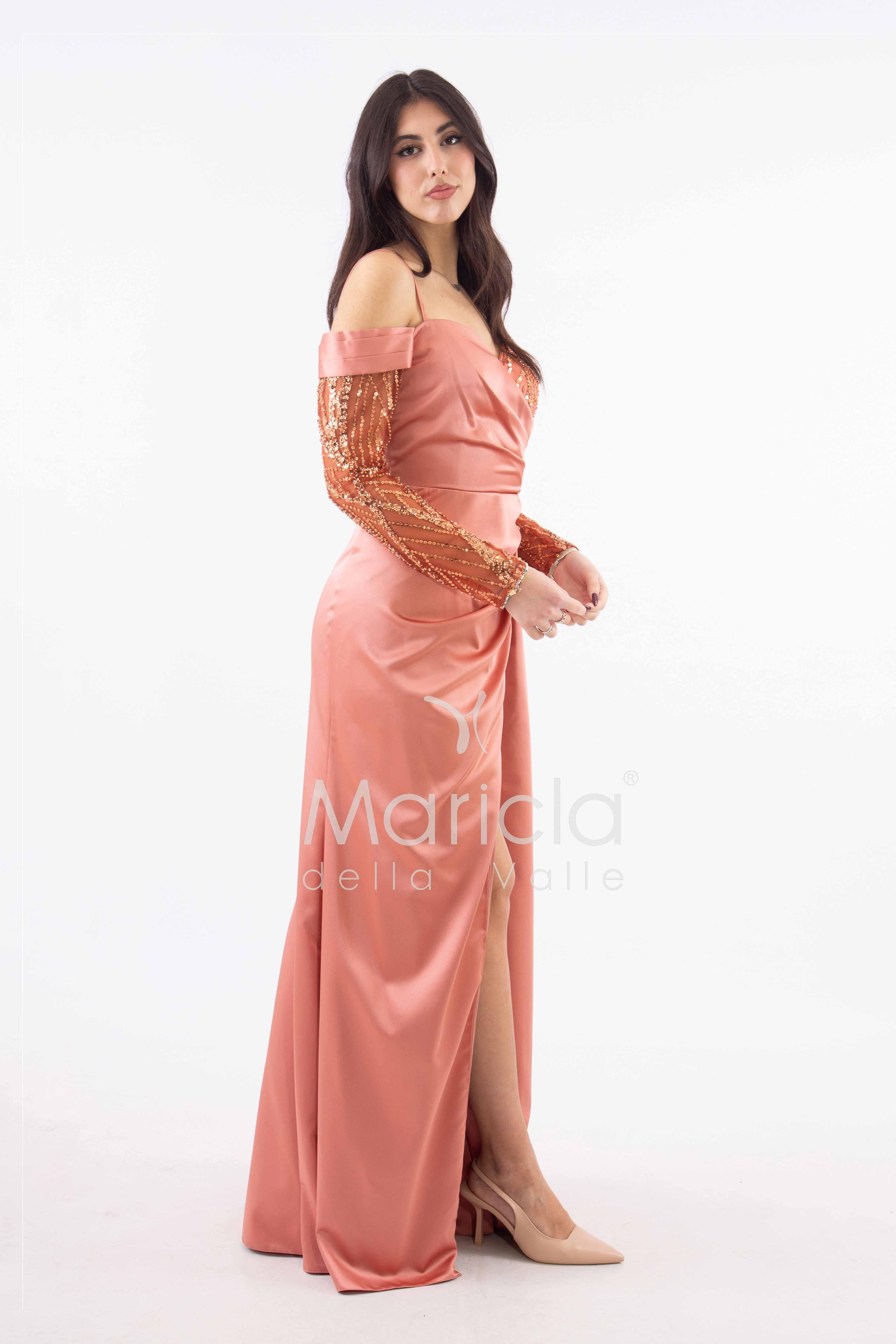 abito lungo con maniche paiette HC7389 MALVA MARICLA ELEGANCE 