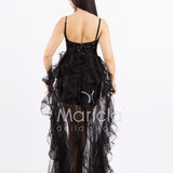 Abito midi in paillettes con strascico in tulle SS24228 NERO MARICLA ELEGANCE 