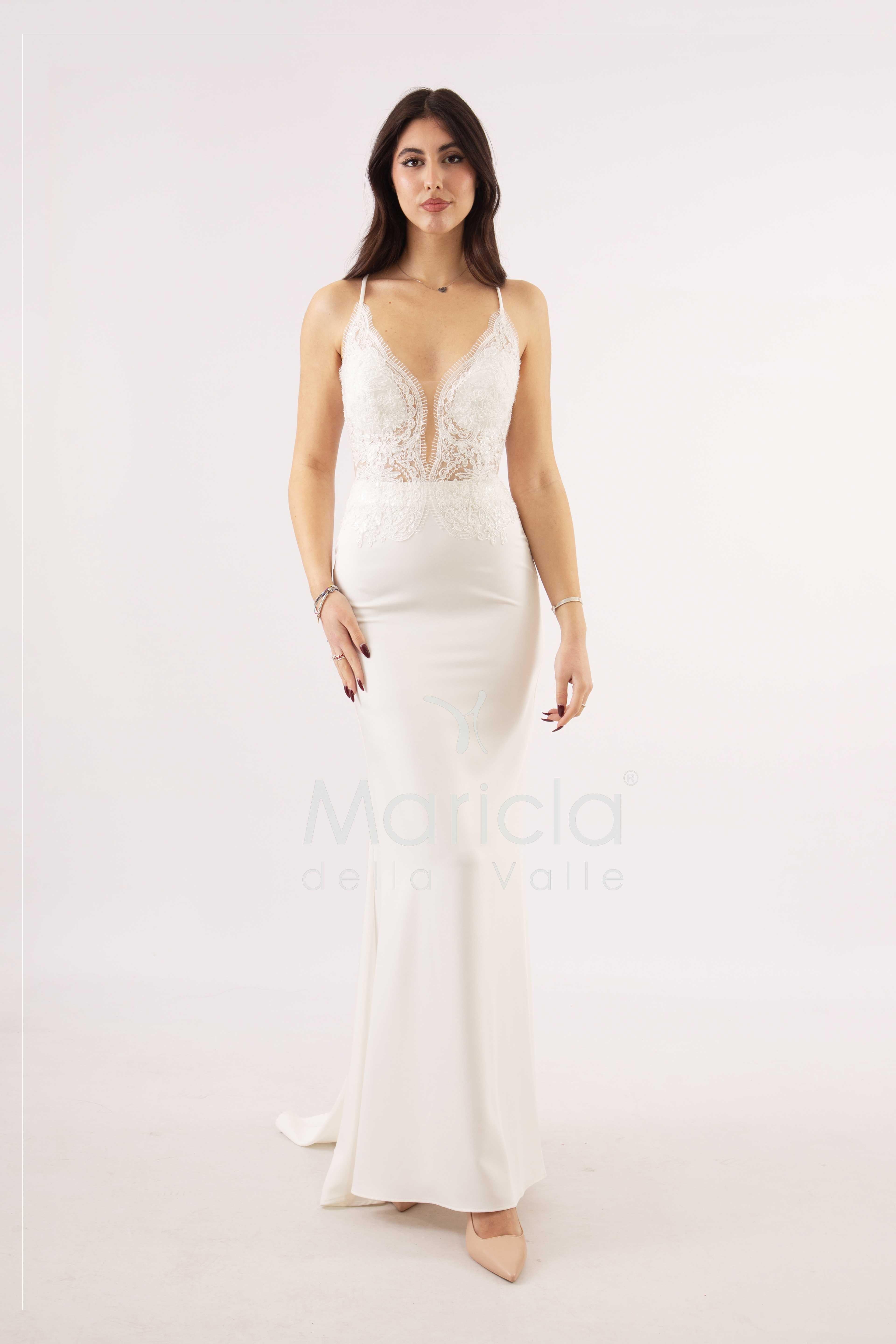 abito sirena corpetto ricamato ANT20412XJ BIANCO ANTILLE ELEGANCE 