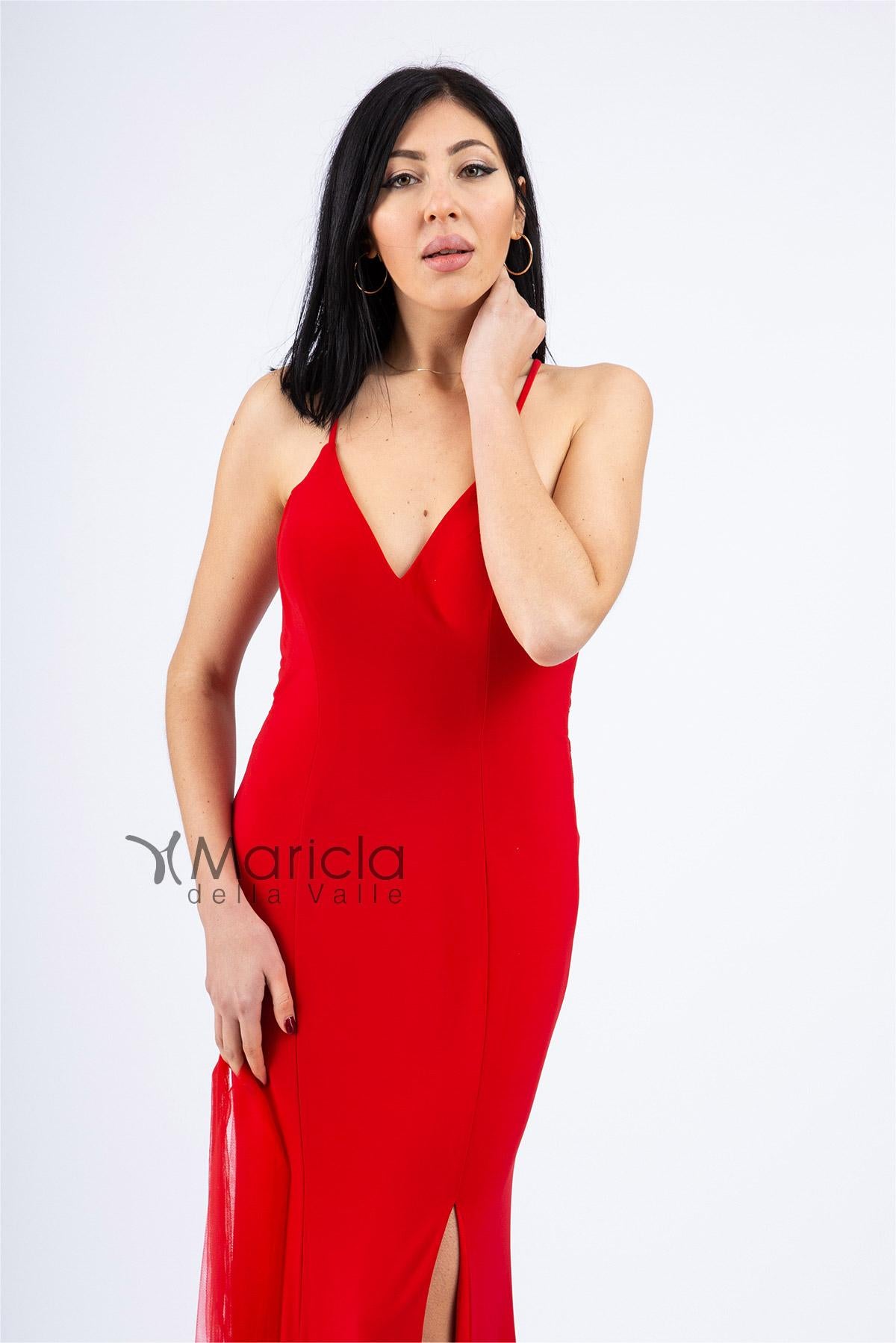 Abito lungo con pizzo JC34346 ROSSO MARICLA ELEGANCE 