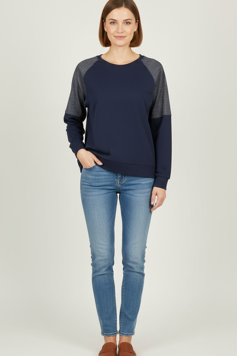 Felpa Leggera Navy & Melange<BR/> GR2086 BLU MARICLA 