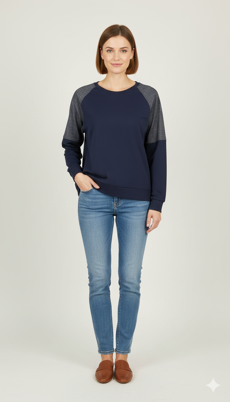 Felpa Leggera Navy & Melange<BR/> GR2086 BLU MARICLA 