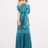 abito lungo in crepe saten con rouche ANT80018 OTTANIO ANTILLE ELEGANCE 