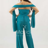 tuta con baschina e dettaglio strass SH906TU PETROLIO SHARON 