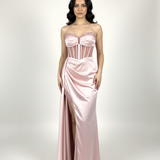 abito steccato con trasparenza e spacco HC5117 ROSA MARICLA ELEGANCE 