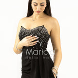 abito midi corpetto strass e rouche SH829AC NERO SHARON 