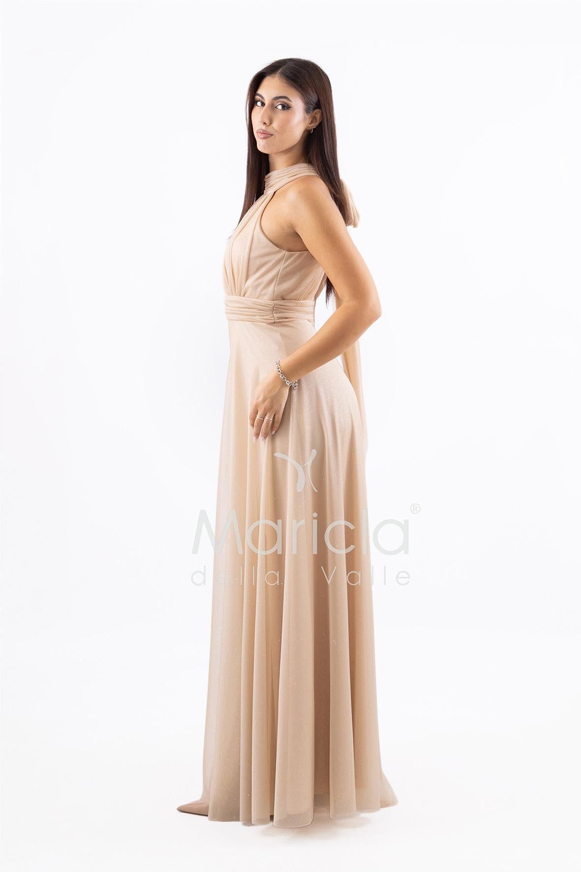 abito lungo scollo america glitter FI6646 ORO MARICLA ELEGANCE 