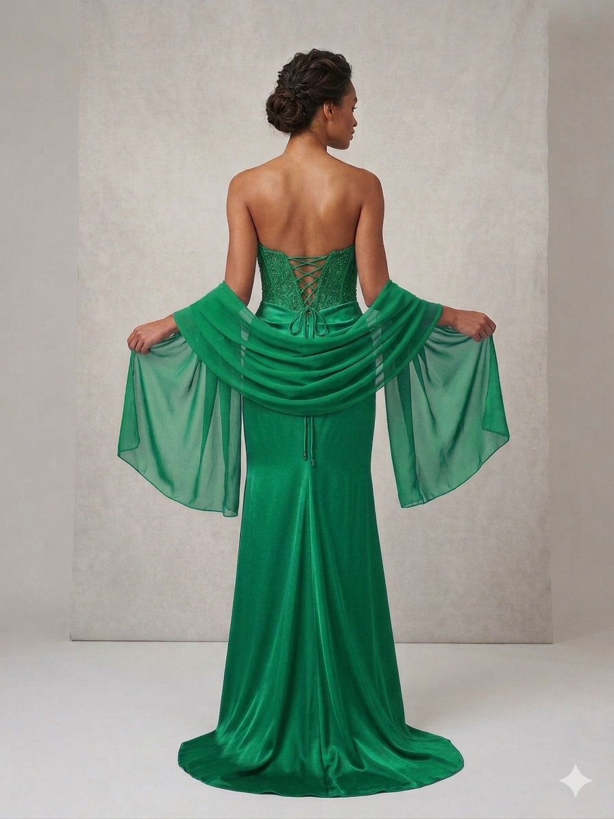 abito lungo con corpetto macramè CAR58595 VERDE MARICLA ELEGANCE 