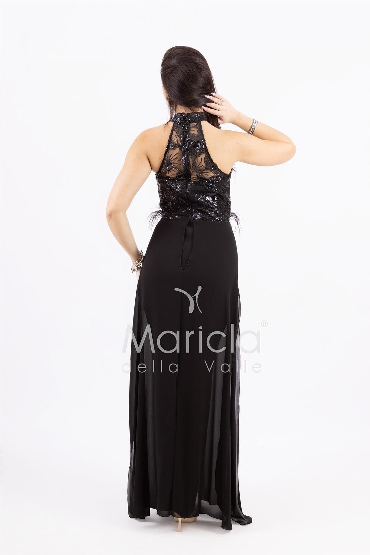 tuta ricamo e piume SH909TU NERO SHARON 