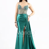 abito lungo bustier trasparenze e strass FP881008 VERDE MARICLA ELEGANCE 